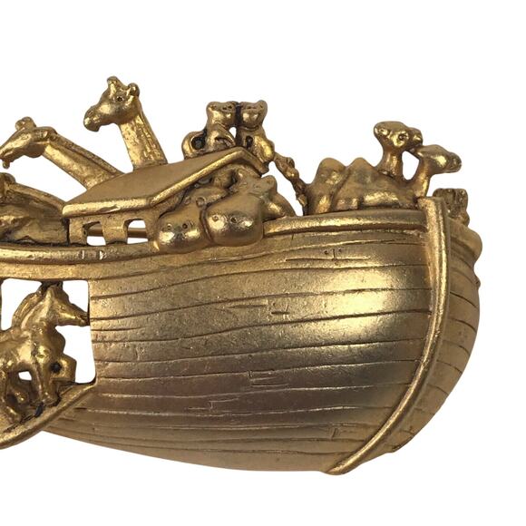 Noah's Ark Pin Brooch with Matching Bracelet Gold-Tone c.1980's A.J.C. Jewelry - Picture 4 of 8